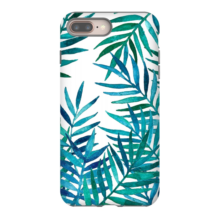 iPhone 7 plus StrongFit Watercolor Palm Leaves on White by Micklyn Le Feuvre