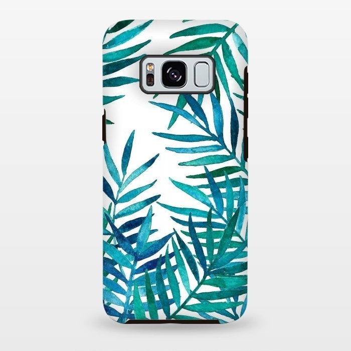 Galaxy S8 plus StrongFit Watercolor Palm Leaves on White by Micklyn Le Feuvre