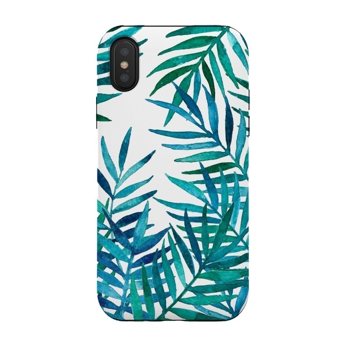 iPhone Xs / X StrongFit Watercolor Palm Leaves on White by Micklyn Le Feuvre