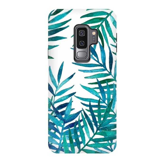 Galaxy S9 plus StrongFit Watercolor Palm Leaves on White by Micklyn Le Feuvre