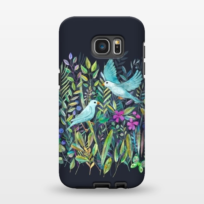 Galaxy S7 EDGE StrongFit Little Garden Birds in Watercolor by Micklyn Le Feuvre