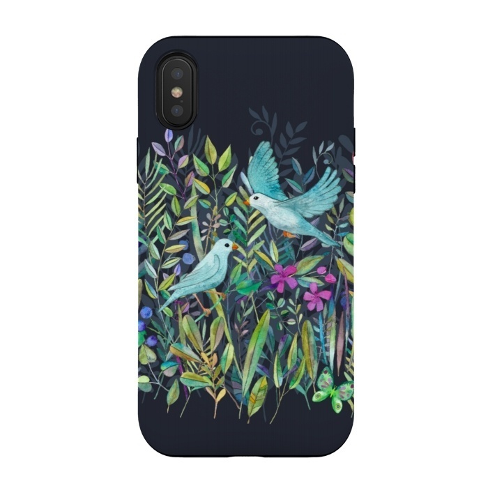 iPhone Xs / X StrongFit Little Garden Birds in Watercolor by Micklyn Le Feuvre