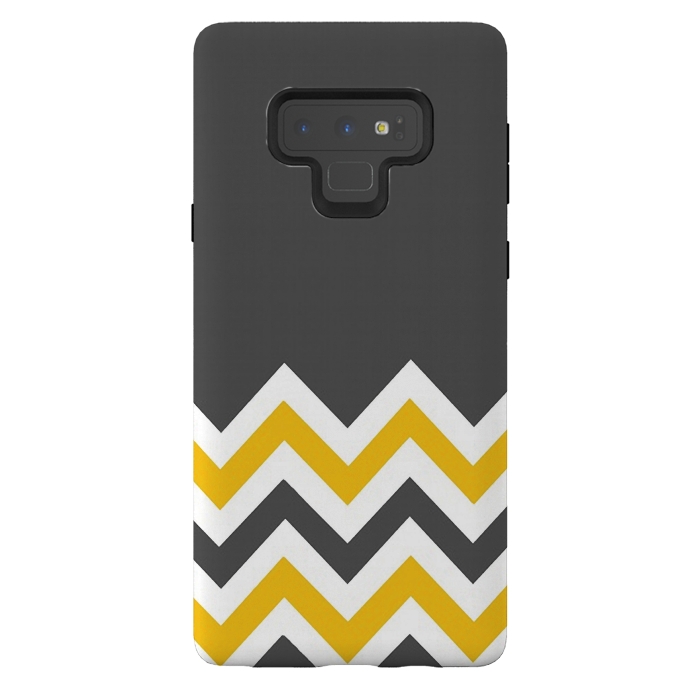 Galaxy Note 9 StrongFit Color Blocked Chevron Mustard Gray by Josie Steinfort 