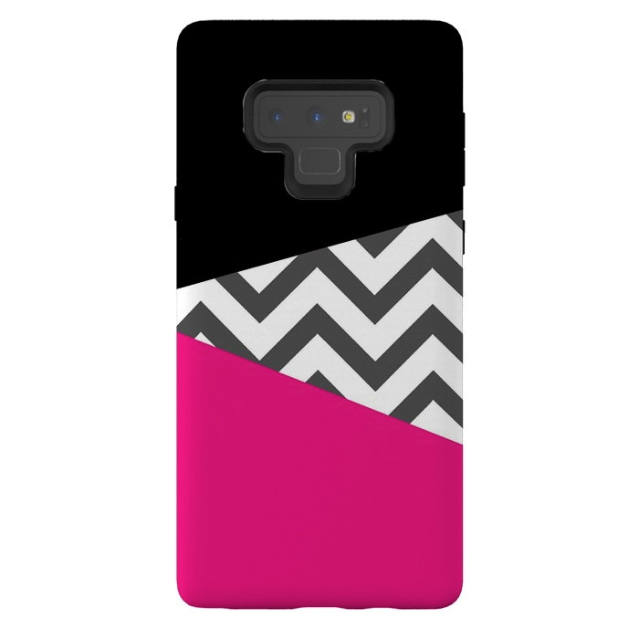 Galaxy Note 9 StrongFit Color Blocked Chevron Black Pink  by Josie Steinfort 