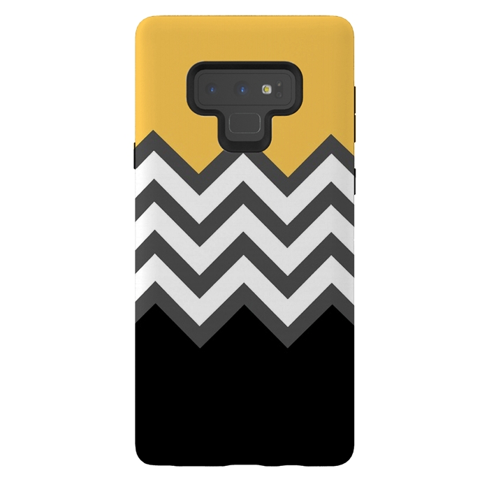 Galaxy Note 9 StrongFit Color Blocked Chevron Black Yellow by Josie Steinfort 