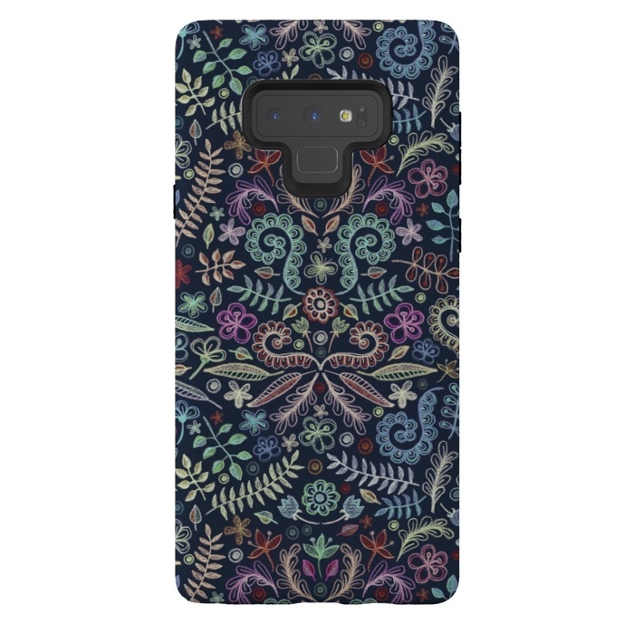 Galaxy Note 9 StrongFit Colored Chalk Floral Doodle Pattern by Micklyn Le Feuvre