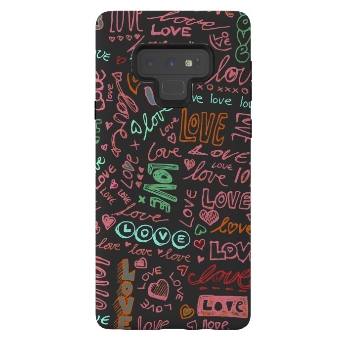 Galaxy Note 9 StrongFit Love Love Love ballpoint doodles by Micklyn Le Feuvre