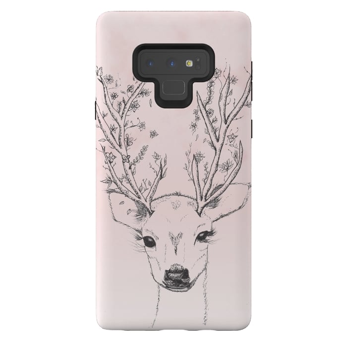 Galaxy Note 9 StrongFit Cute Handdrawn Floral Deer Antlers Pink by Girly Trend
