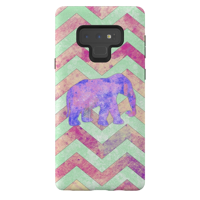 Galaxy Note 9 StrongFit Elephant Mint Green Chevron Pink Watercolor by Girly Trend