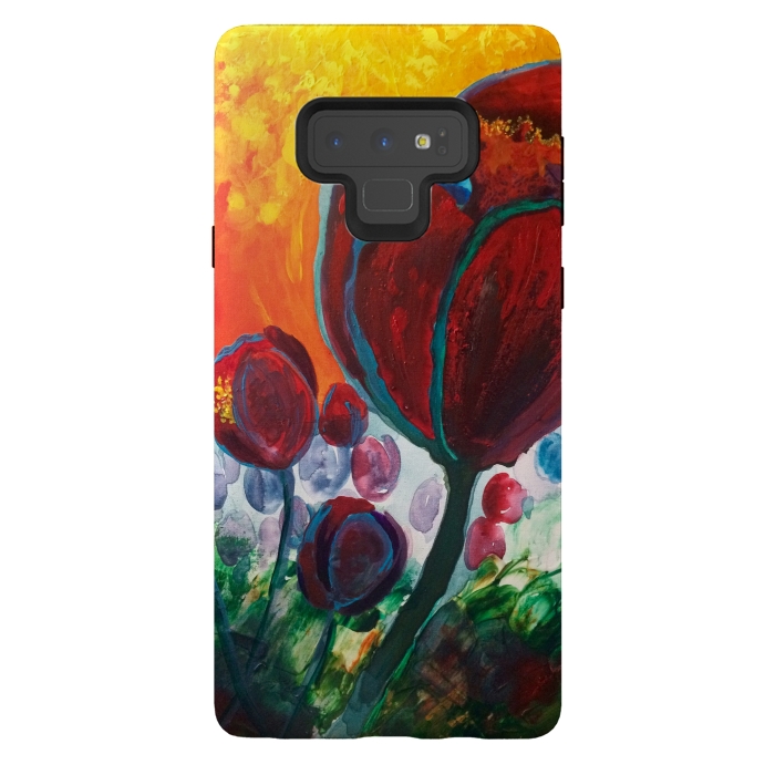 Galaxy Note 9 StrongFit Blue High Tulips on Fire by ANoelleJay