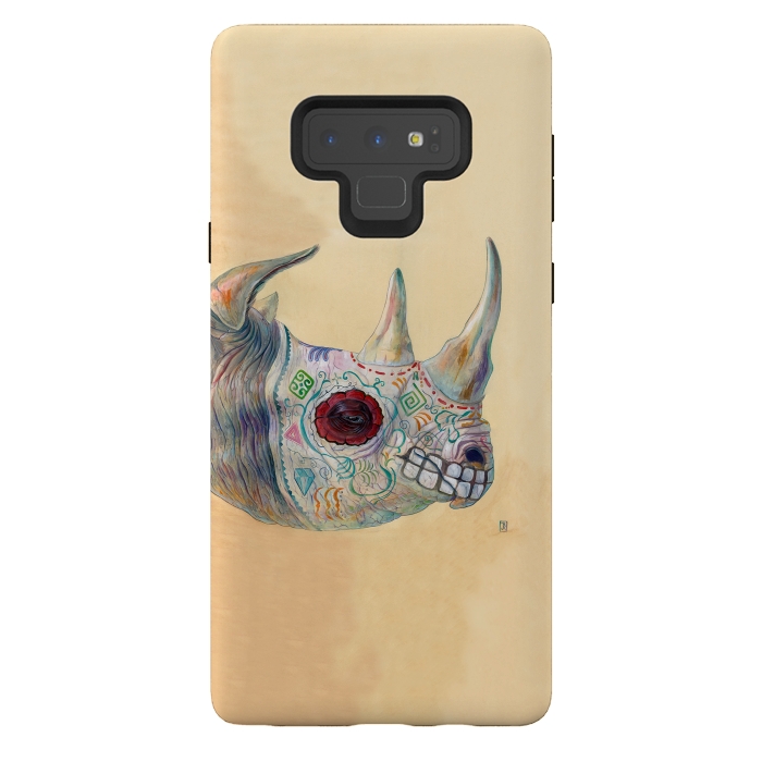 Galaxy Note 9 StrongFit Day of the Dead Rhino by Brandon Keehner