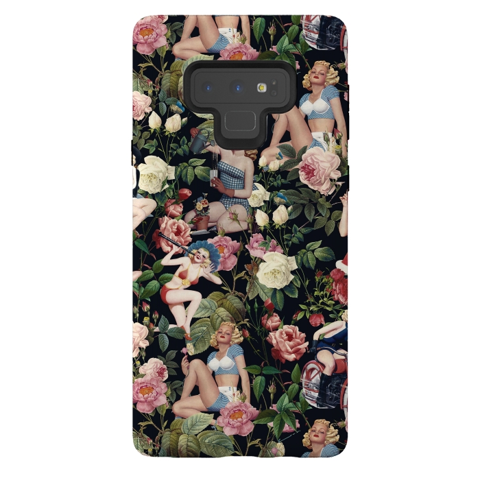 Galaxy Note 9 StrongFit Floral and Pin Up Girls Pattern by Burcu Korkmazyurek