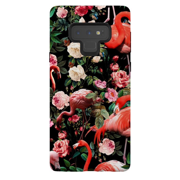 Galaxy Note 9 StrongFit Floral and Flemingo Pattern by Burcu Korkmazyurek