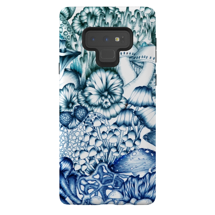 Galaxy Note 9 StrongFit A Medley of Mushrooms in Blue by ECMazur 