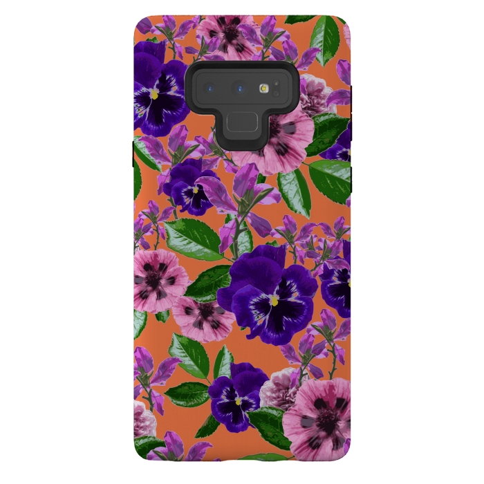 Galaxy Note 9 StrongFit Orange Floral Garden by Zala Farah