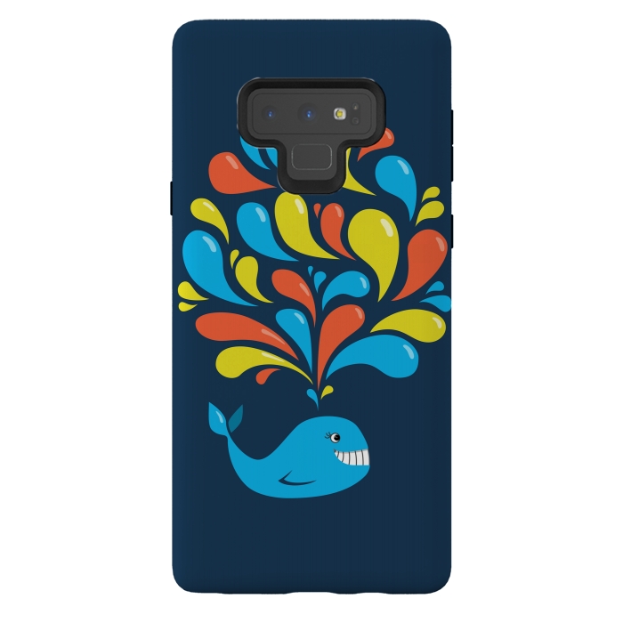 Galaxy Note 9 StrongFit Cute Colorful Splash Cartoon Blue Whale by Boriana Giormova