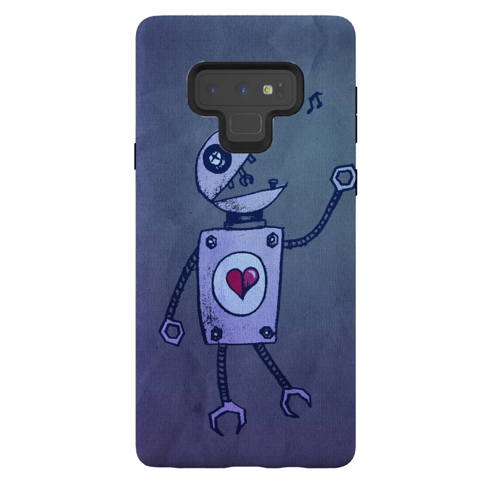 Galaxy Note 9 StrongFit Blue Happy Cartoon Singing Robot by Boriana Giormova