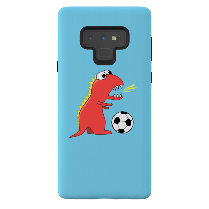 Galaxy Note 9 StrongFit Funny Cartoon Dinosaur Soccer Player by Boriana Giormova