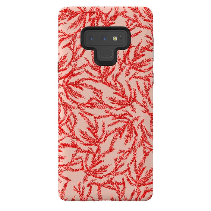 Galaxy Note 9 StrongFit Red and Pink Coral Ferns by Caitlin Workman