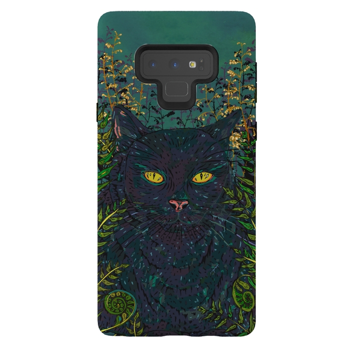 Galaxy Note 9 StrongFit Black Cat in Ferns by Lotti Brown