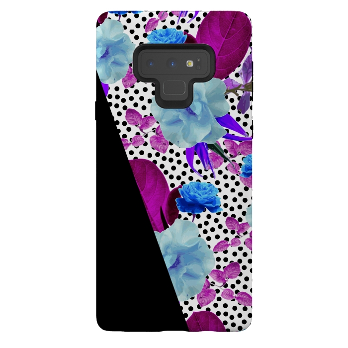Galaxy Note 9 StrongFit Dark Polka Florals (Blue-Purple) by Zala Farah