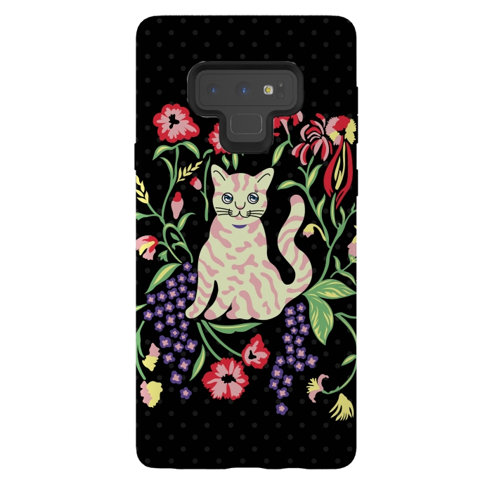 Galaxy Note 9 StrongFit Cutie Cat with Flowers by Michael Cheung