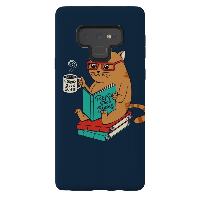 Galaxy Note 9 StrongFit Cat drink good coffee read good books by Coffee Man