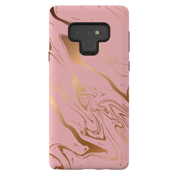 Galaxy Note 9 StrongFit Liquid marble texture design, pink and gold by Jelena Obradovic