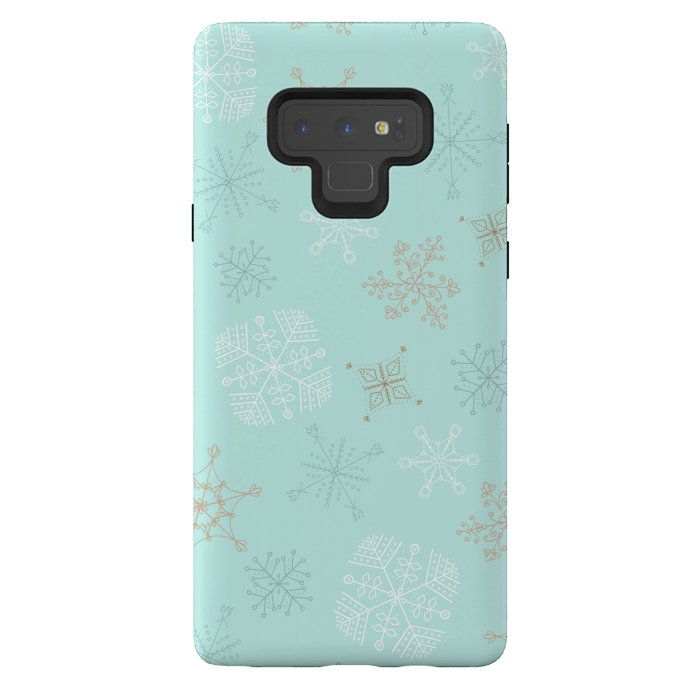 Galaxy Note 9 StrongFit Wintery Gold Snowflakes on Blue by Paula Ohreen