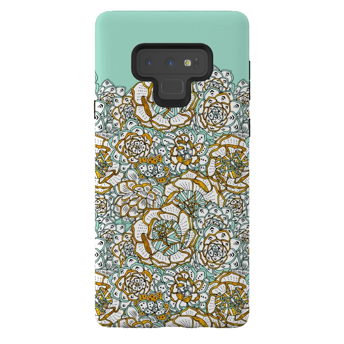 Galaxy Note 9 StrongFit Mint Succulents by Pom Graphic Design
