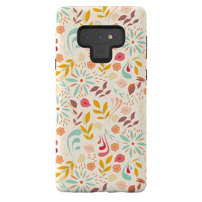 Galaxy Note 9 StrongFit Birds and Flowers Beige by Jelena Obradovic