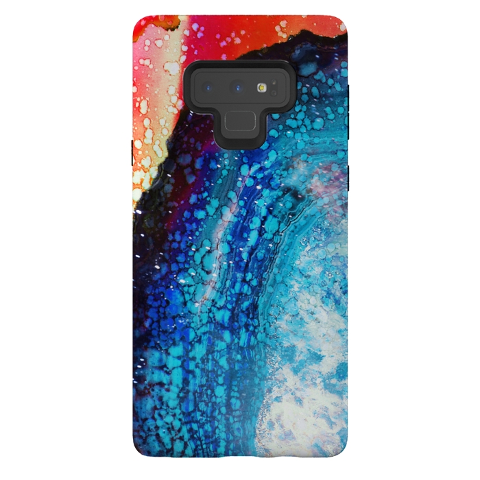 Galaxy Note 9 StrongFit Paint splattered marble blue red by Oana 