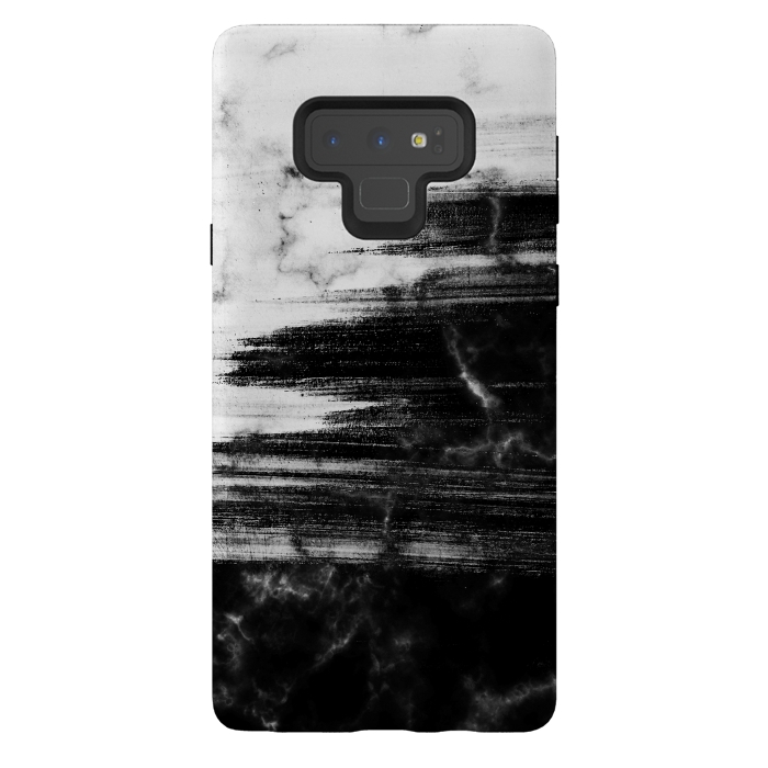 Galaxy Note 9 StrongFit Scratched half black half white brushed marble by Oana 