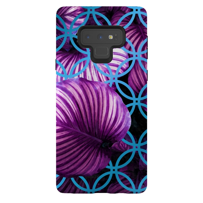 Galaxy Note 9 StrongFit Purple Leaves Blue Geometric by Alemi