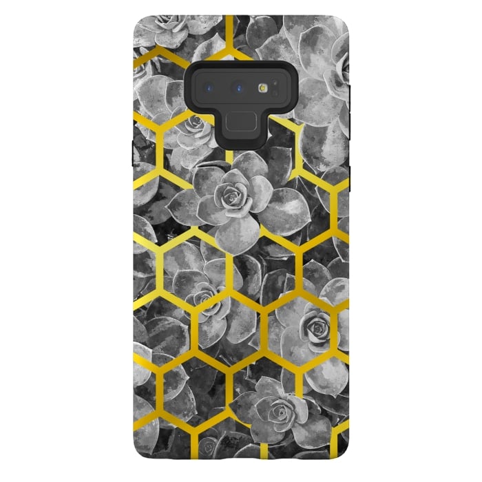 Galaxy Note 9 StrongFit Black and White Succulent Gold Geometric by Alemi