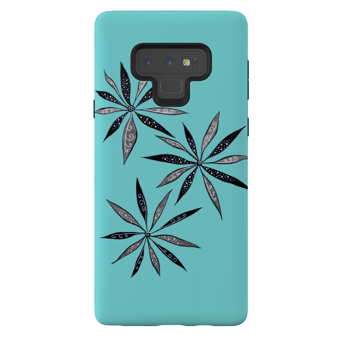 Galaxy Note 9 StrongFit Elegant Thin Flowers With Dots And Swirls On Blue by Boriana Giormova