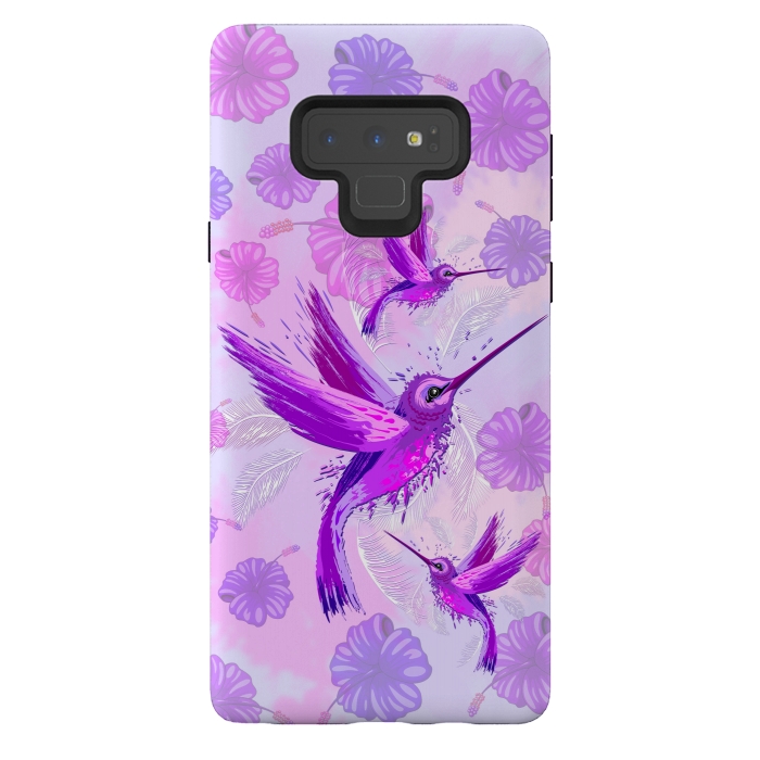 Galaxy Note 9 StrongFit Hummingbird Spirit Purple Watercolor  by BluedarkArt