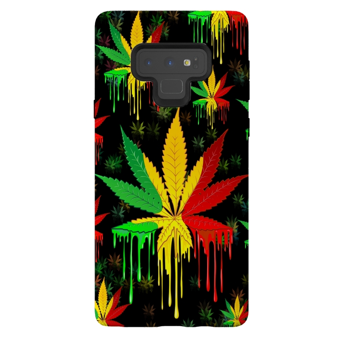 Galaxy Note 9 StrongFit Marijuana Leaf Rasta Colors Dripping Paint by BluedarkArt