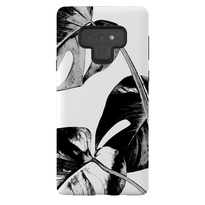 Galaxy Note 9 StrongFit Black Monstera Leaves by Alemi