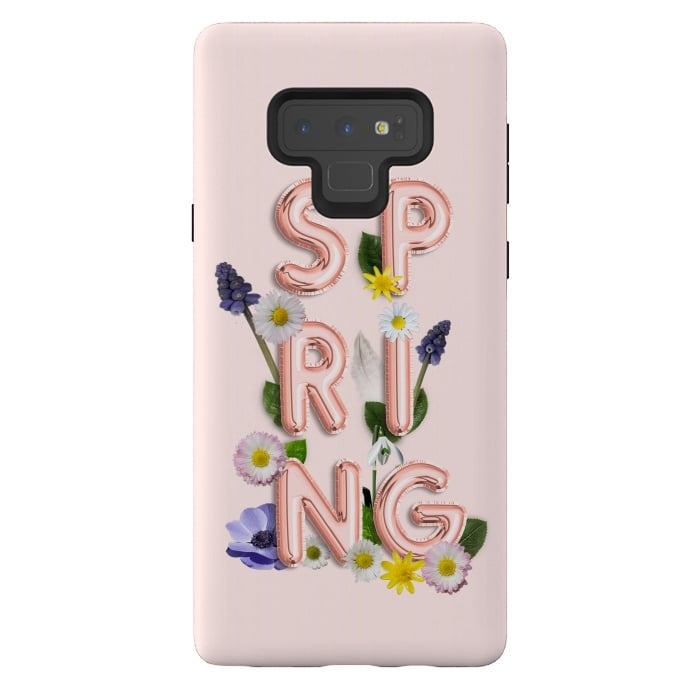 Galaxy Note 9 StrongFit SPRING - Flower Shiny Rose Gold Girly Flower Typography  by  Utart