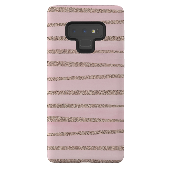 Galaxy Note 9 StrongFit Rose Gold Glitter Stripes 2 by Andrea Haase