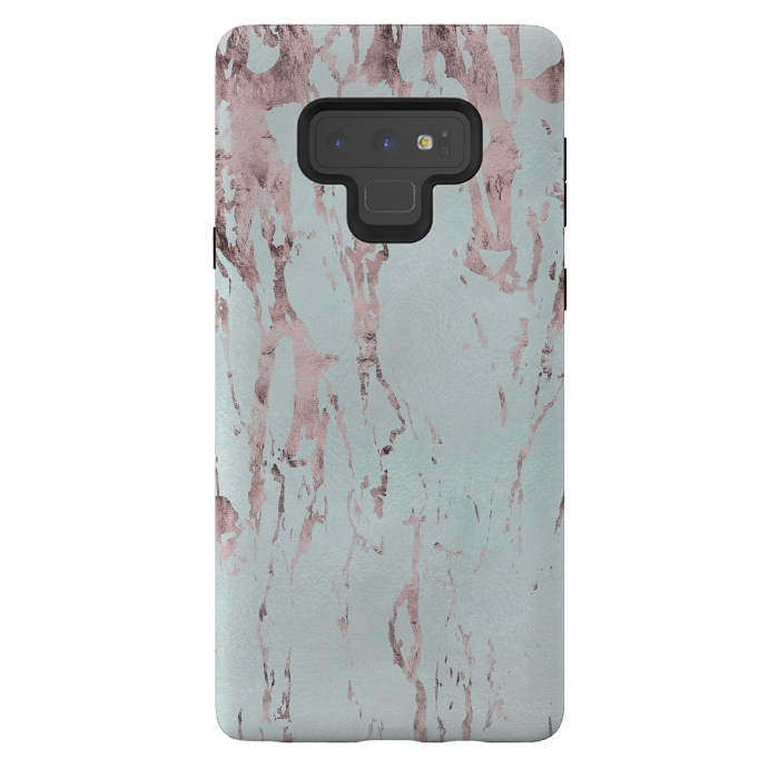 Galaxy Note 9 StrongFit Rose Gold Marble Fragments On Teal 2 by Andrea Haase