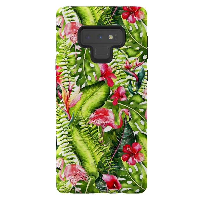 Galaxy Note 9 StrongFit Flower Jungle and Flamingo  by  Utart