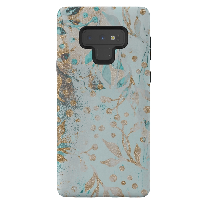Galaxy Note 9 StrongFit  Botanical  Pattern Teal And Gold by Andrea Haase