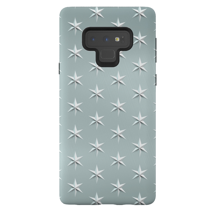 Galaxy Note 9 StrongFit Silver Stars On Teal Metal by Andrea Haase