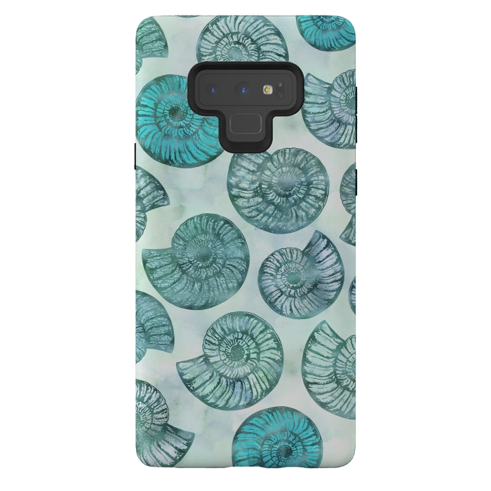 Galaxy Note 9 StrongFit Teal Fossils And Ammonites by Andrea Haase