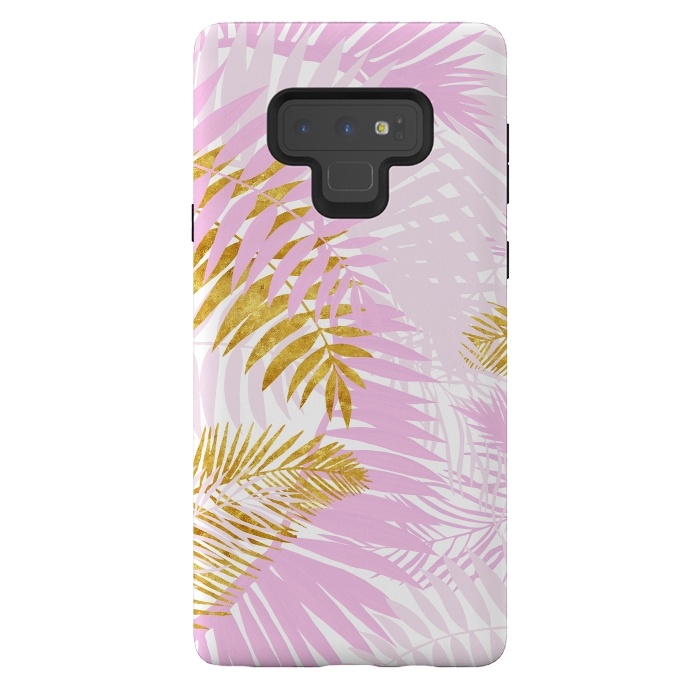 Galaxy Note 9 StrongFit Pink and Gold Palm Leaves by  Utart
