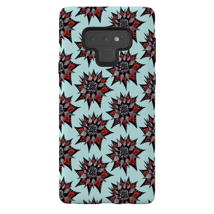 Galaxy Note 9 StrongFit Spiked Abstract Ink Drawn Flower Pattern by Boriana Giormova
