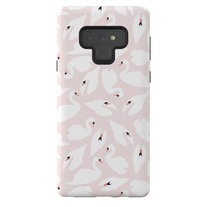 Galaxy Note 9 StrongFit Swan Pattern on Pink 030 by Jelena Obradovic