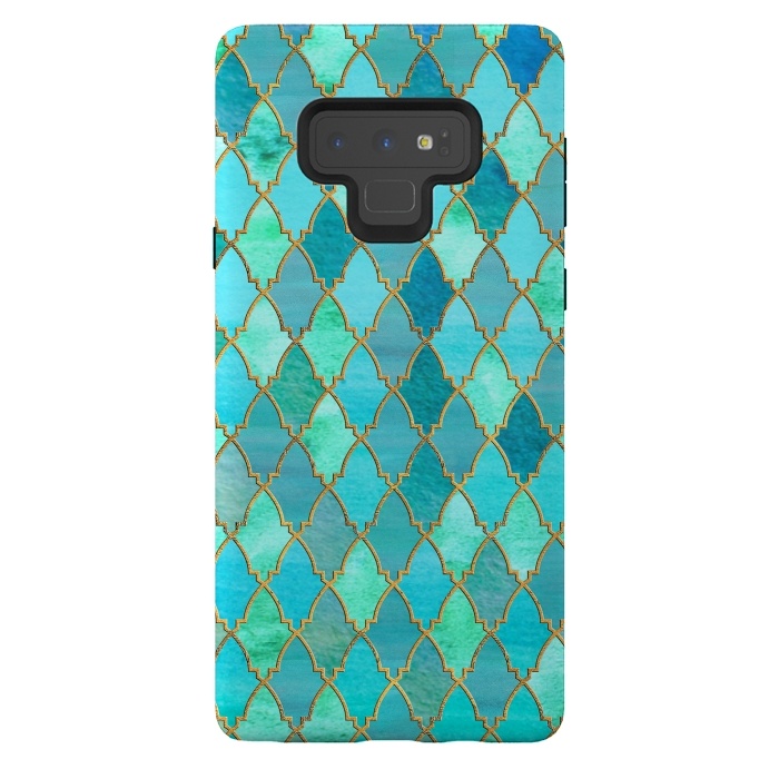 Galaxy Note 9 StrongFit Teal Moroccan Shapes Pattern  by  Utart